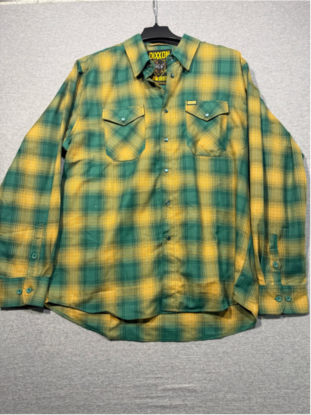 Men's DIXXON Pearl Snap Button Down Shirt XL Green Yellow Plaid